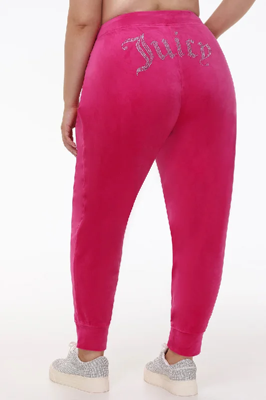 Sweatpants-Plus-Size Big Bling Velour Jogger