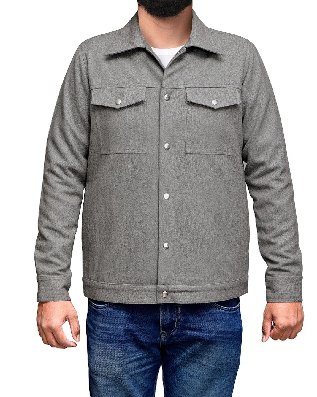 Lightweight Jacket-Luxire Light Grey Wool Shirt Jacket