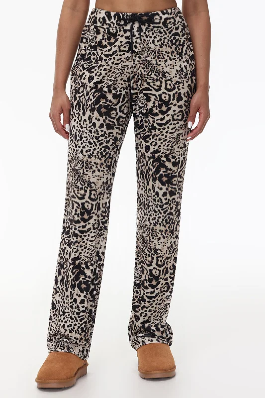 Jogging Pants-Animal Print Small Bling Velour Track Pants