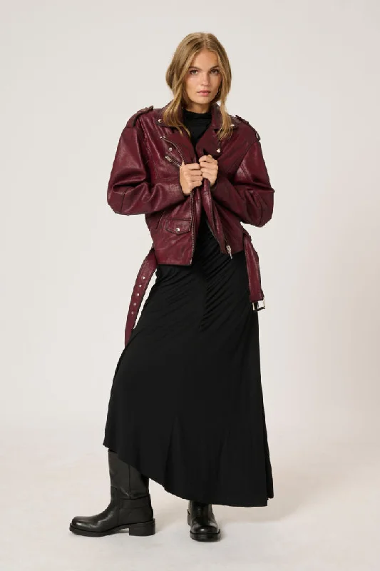 Zip Off Jacket-My Essential Wardrobe Gilo Leather Jacket in Burgandy Red