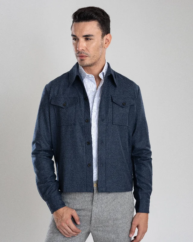 Bold Text T-shirt-Dugdale Navy Blue Wool Flannel Shirt Jacket