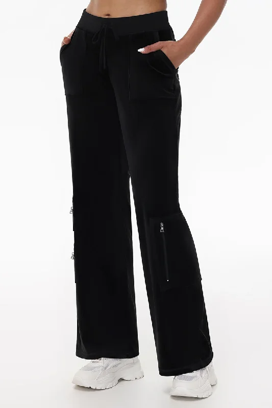 Cotton Pants-Cargo Snap Pocket Velour Pants