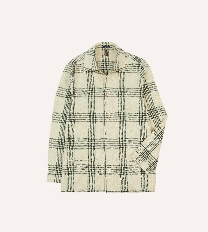 Designer Jacket-St. JOHN by Drake's Green Check Linen Five-Pocket Chore Jacket