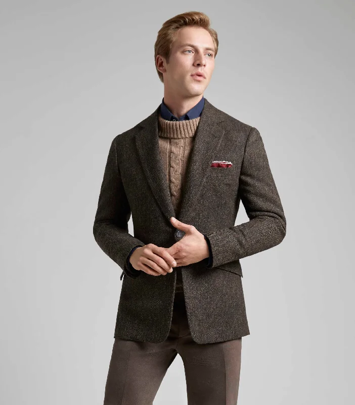 Cool Weather Jacket-Brown Wool Single Breasted Herringbone Jacket