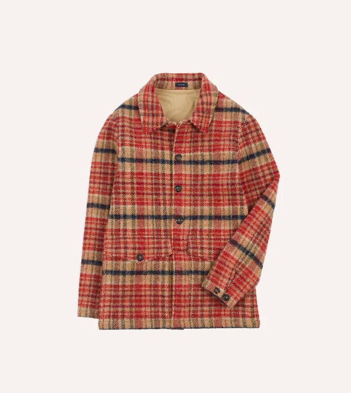 Fleece Jacket-Red Check Wool Donkey Jacket