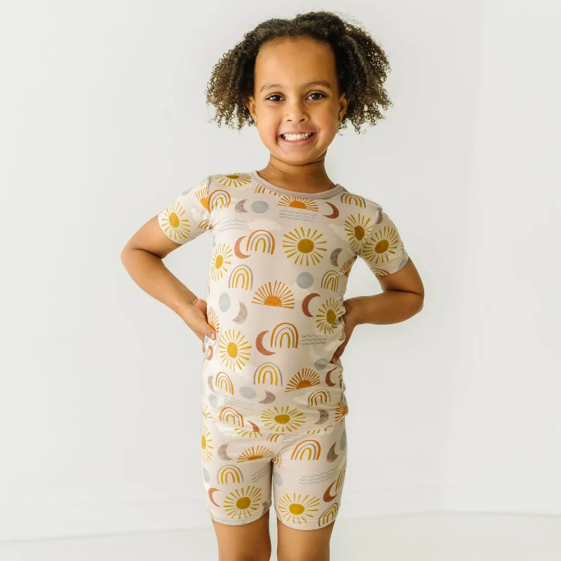 Slim-Tapered Shorts-Desert Sunrise Two-Piece Short Sleeve & Shorts Pajama Set