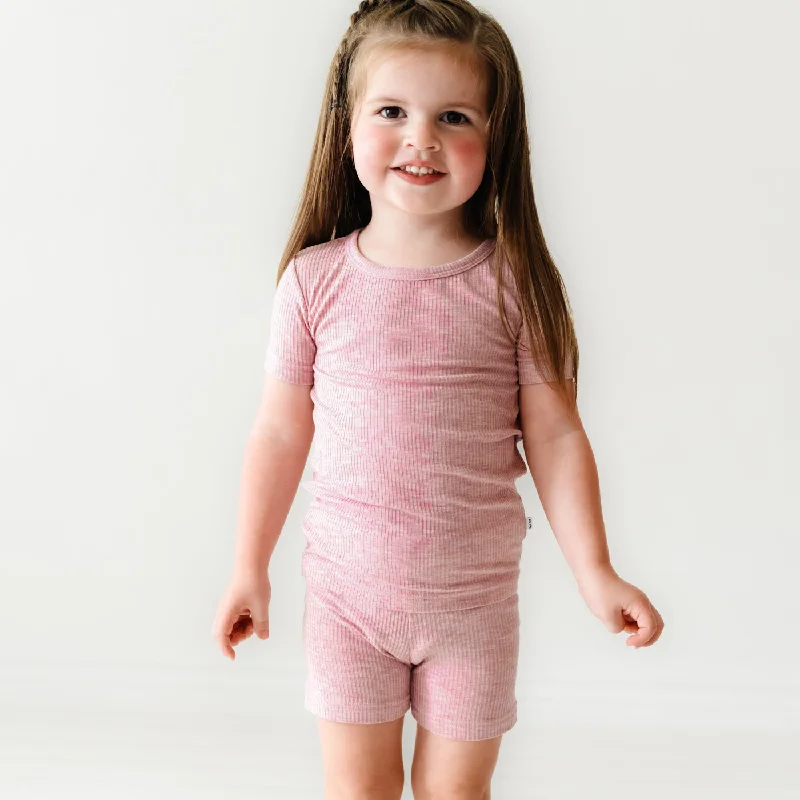 Sports Fan Shorts-Heather Mauve Ribbed Two-Piece Short Sleeve & Shorts Pajama Set