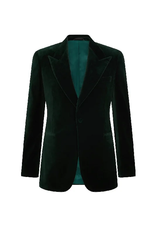 Street Style Jacket-Green Velvet Single Breasted Cocktail Jacket