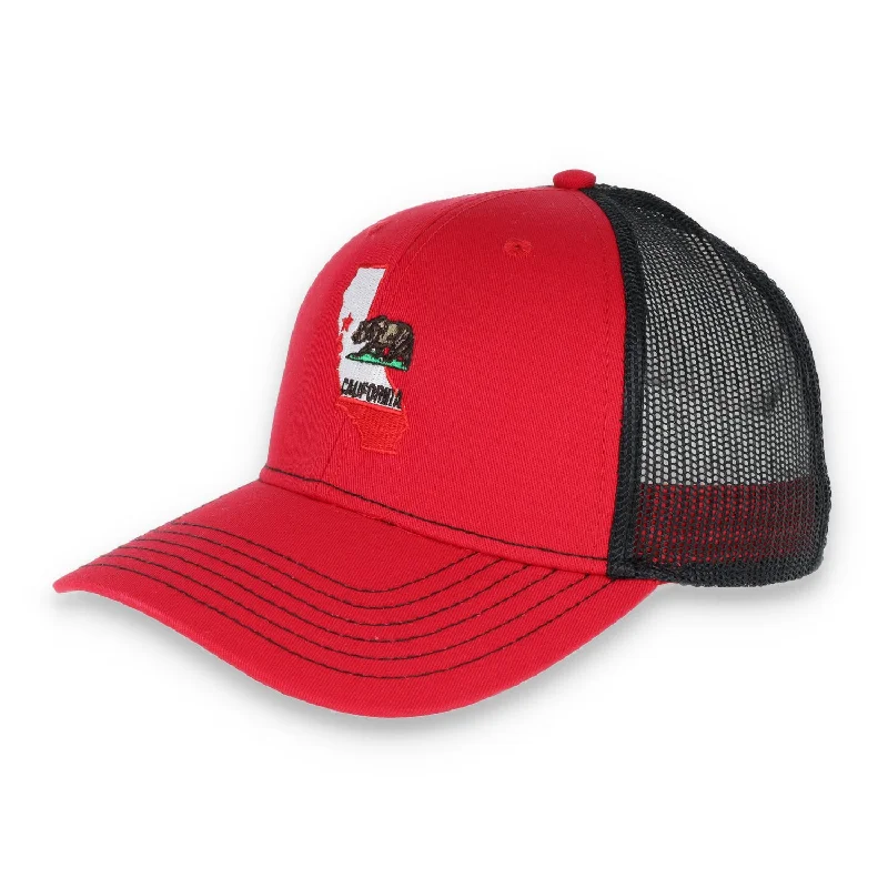 Warm Wool Hat-THE COLISEUM CALIFORNIA STATE BEAR TRUCKER SNAPBACK HAT- RED/BLACK