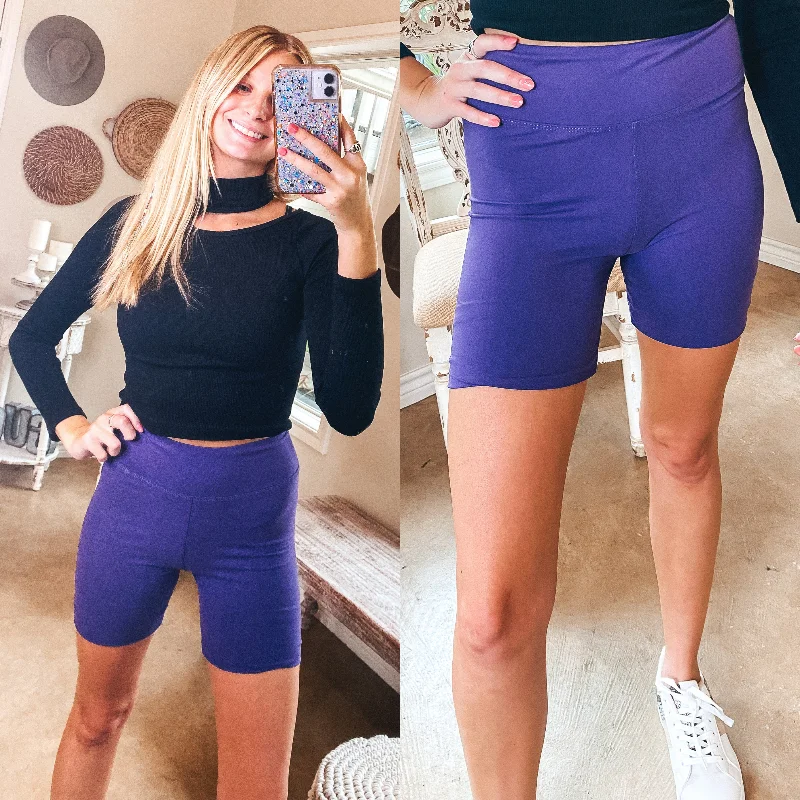 Soft Fabric Shorts-Finish Strong High Waist Biker Shorts in Purple