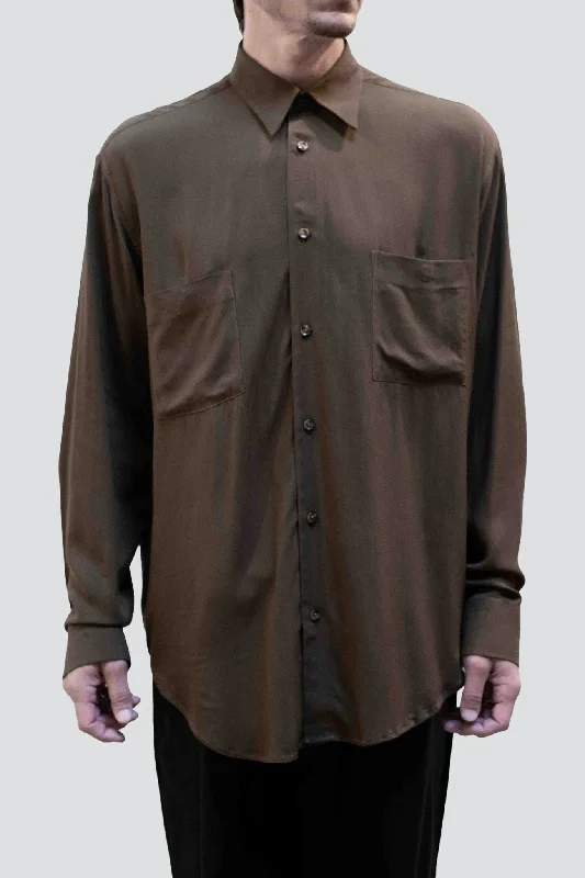 Printed Logo T-shirt-Dark Taupe Rayon Dress Shirt