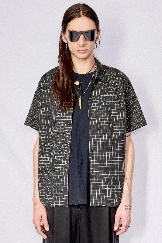 New Era T-shirt-Black/Yellow Grid Cotton Camp Shirt