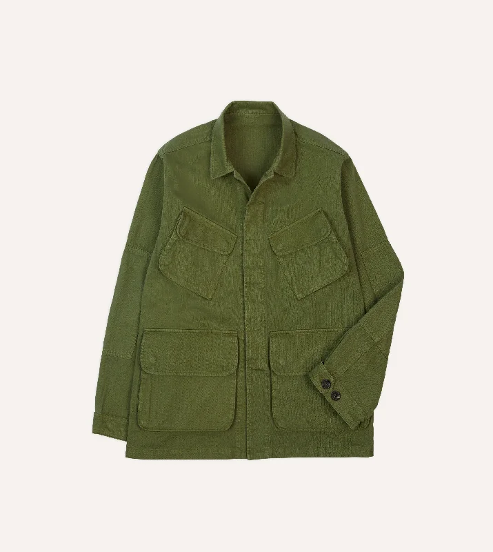 Vintage Jacket-Olive Herringbone Cotton Jungle Jacket