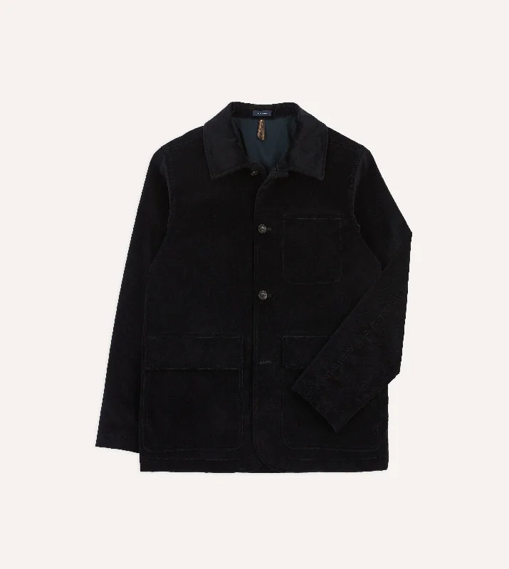 Bold Color Jacket-Navy Velvet Three-Pocket Chore Jacket