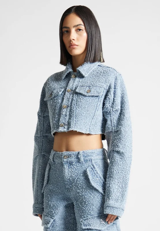 Graphic Jacket-Cropped Boucle Denim Jacket - Mid Blue