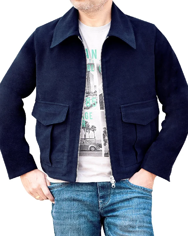 Casual Fleece Jacket-Zegna Dark Blue Cashco Moleskin Shirt Jacket