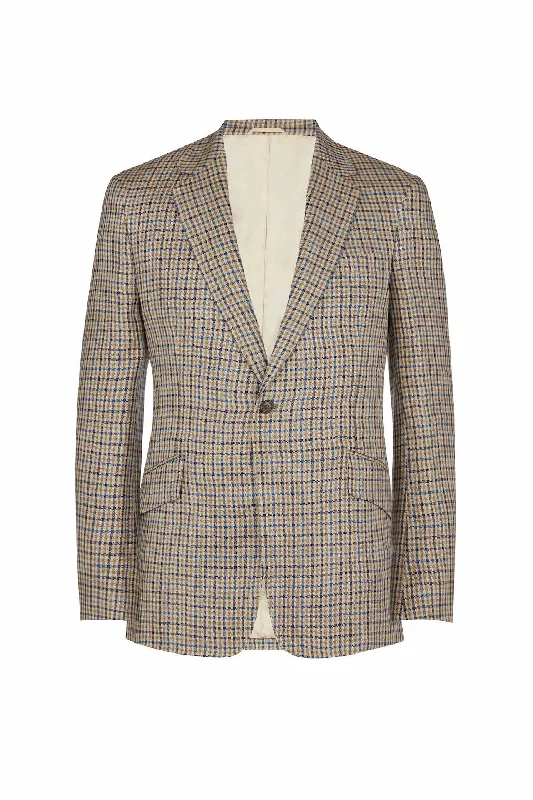 Everyday Jacket-Brown Linen Single Breasted Check Jacket