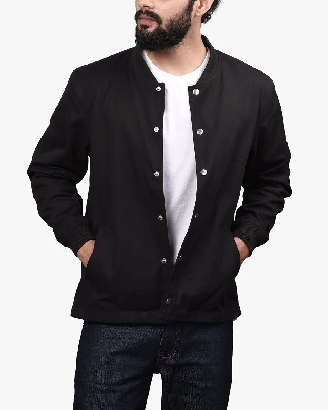 Quick-Dry T-shirt-Soft Black Twill Bomber Jacket