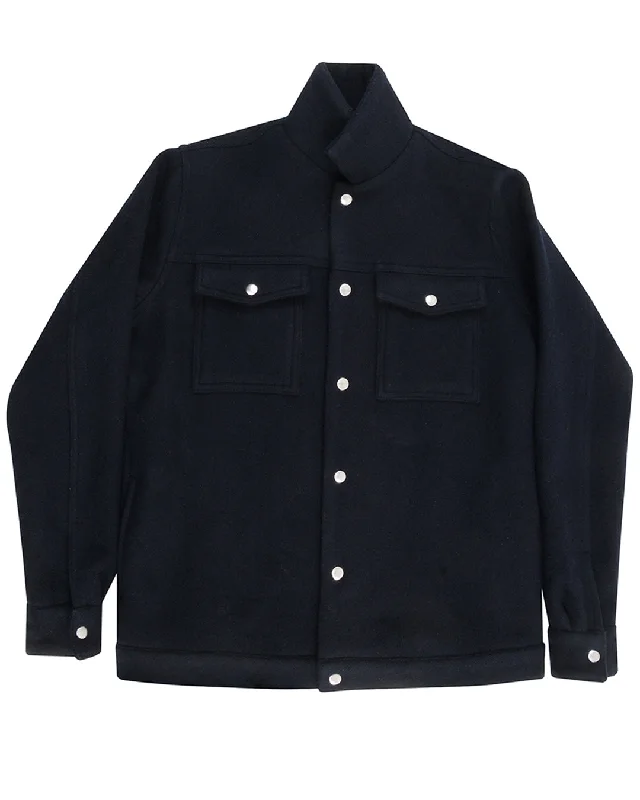 Fleece Jacket-Luxire Wool Navy Shirt Jacket