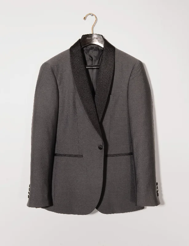 Reflective Jacket-BKT50 Shawl Collar Dinner Jacket in Wool & Mohair - Gunmetal Gray