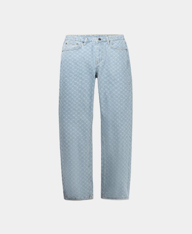 High-Waisted Pants-Mid Blue Amba Monogram Relaxed Jeans