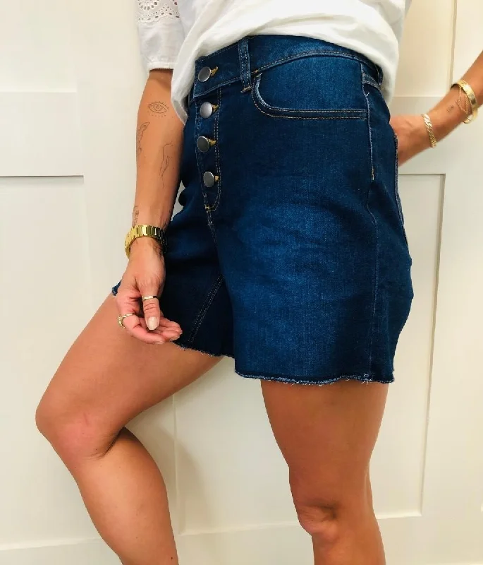 Street Style Shorts-Denim Button Front Shorts