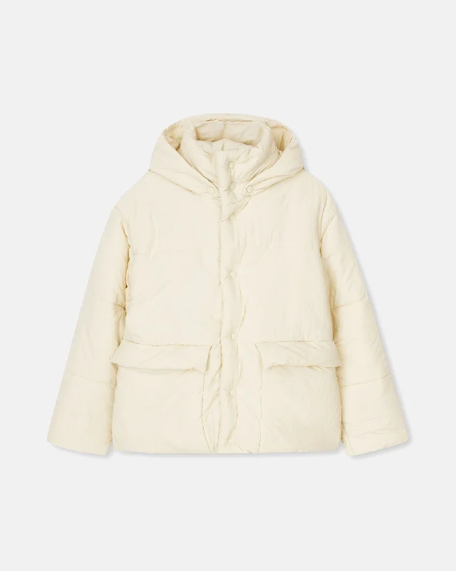 High-Tech Jacket-Hide Hood - Tech Poplin Hooded Puffer Jacket - Creme