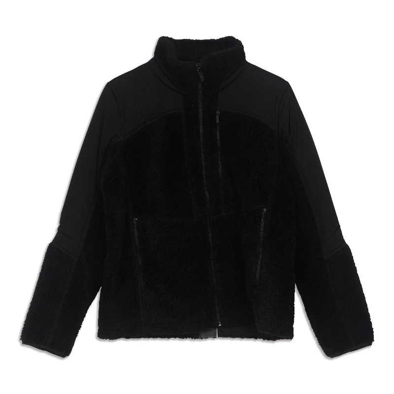 Sporty Bomber Jacket-Textured Fleece Full Zip Jacket - Resale