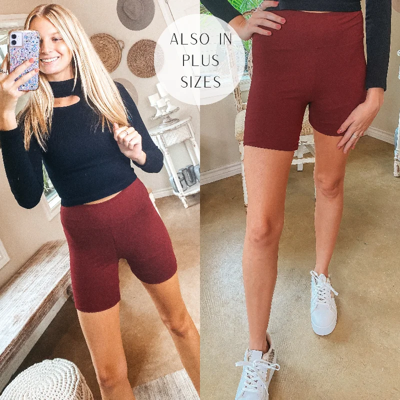 Slim-Tapered Shorts-Finish Strong High Waist Biker Shorts in Maroon