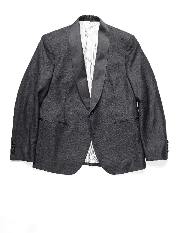 Denim Jacket-FINAL SALE: BKT50 Shawl Collar Dinner Jacket in Tonal Birdseye - Black with Satin Lapel