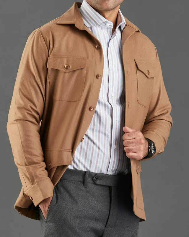 Functional Puffer Jacket-VBC: Sand Woolen Flannel Shirt Jacket