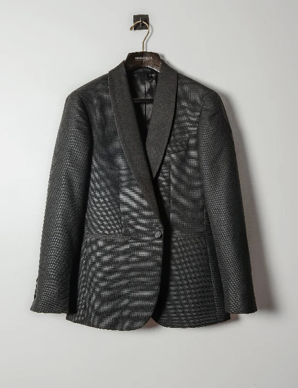 Smart Jacket-BKT50 Shawl Collar Dinner Jacket in Wool Hopsack - Black with Grosgrain Lapel