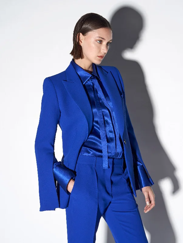 Casual Jacket-Blue crepe suit jacket with zip sleeves