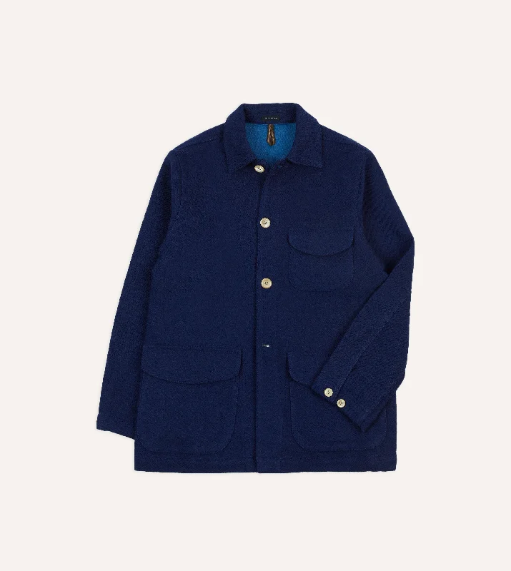 Athletic Fit Jacket-Blue Wool-Linen Three-Pocket Chore Jacket