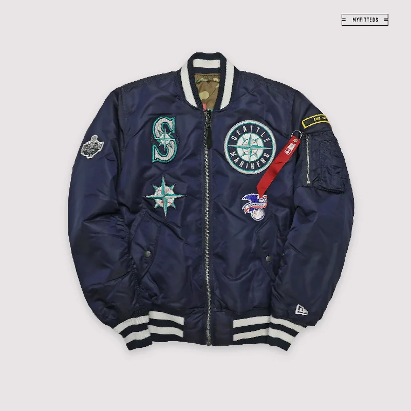 Street Fashion Jacket-NEW ERA X ALPHA INDUSTRIES SEATTLE MARINERS REVERSIBLE BOMBER JACKET