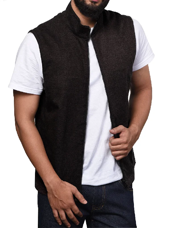 Bomber Jacket-Vest in Charcoal Grey 100% Wool Flannel