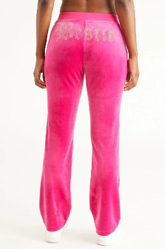 Tech Pants-Bestie Big Bling Velour Track Pants