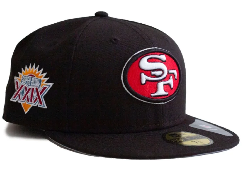 All-Weather Hat-New Era Black San Francisco 49ers Super Bowl XXIX Side Patch 59FIFTY Fitted Hat-blk/red