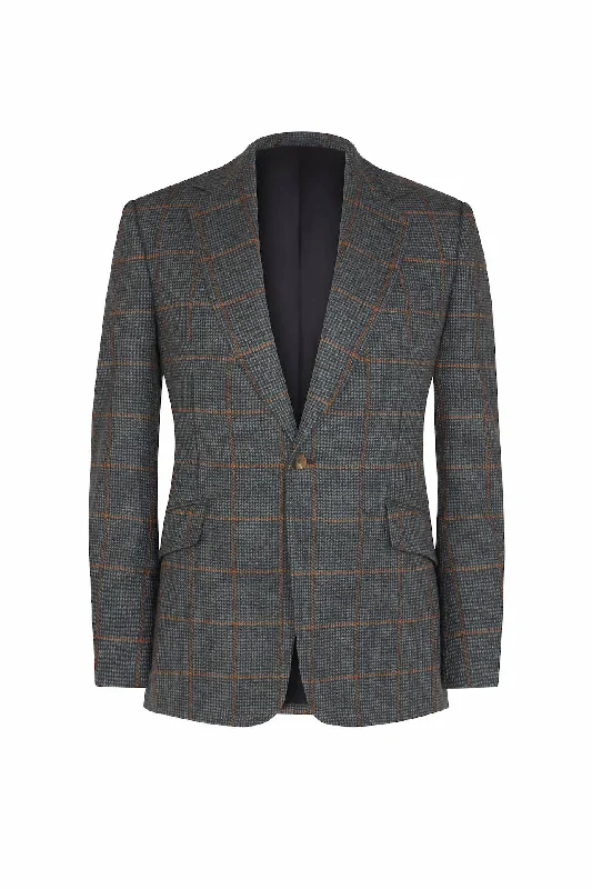 Windproof Jacket-Navy/Rust Hairline Check Cashmere Jacket