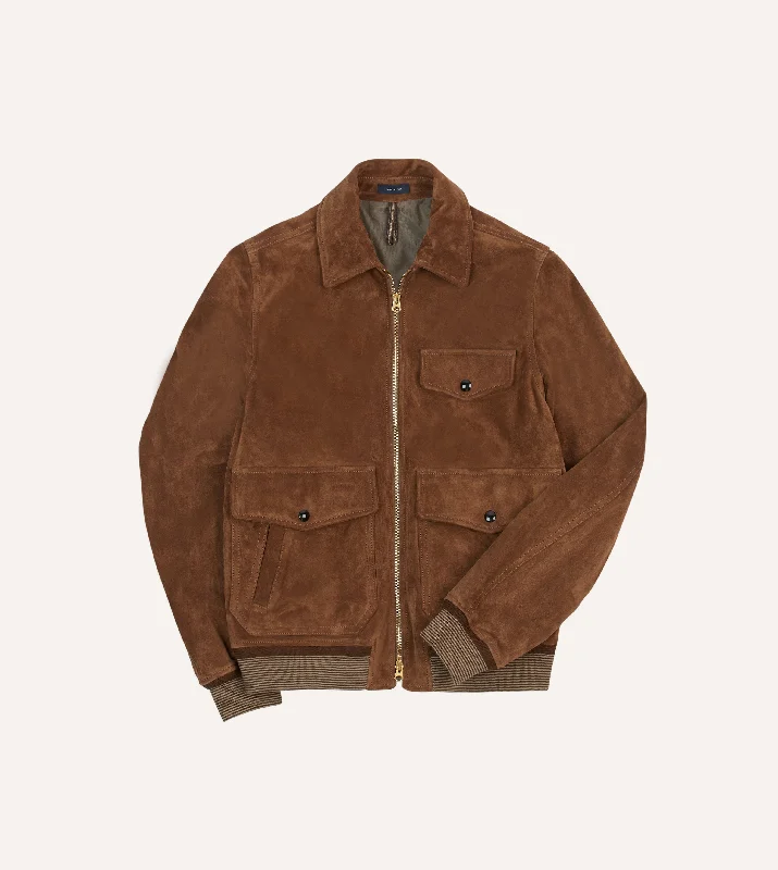 Hiking Jacket-Tobacco Heavyweight Suede A-2 Bomber Jacket