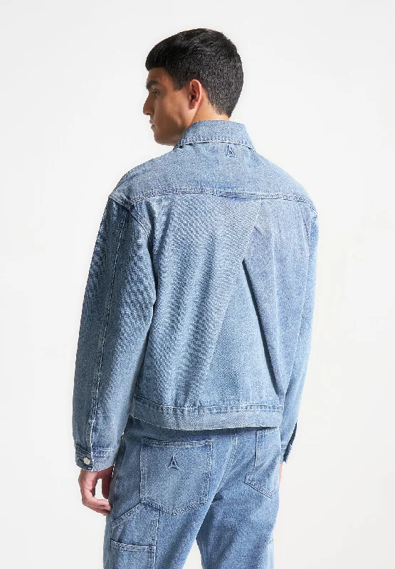 Cool Weather Jacket-Contrast Stitch Carpenter Jacket - Mid Blue