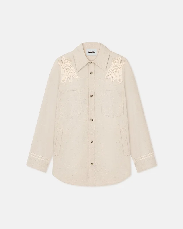 Reflective Jacket-Marlas - Embroidered Washed Canvas Jacket - Natural