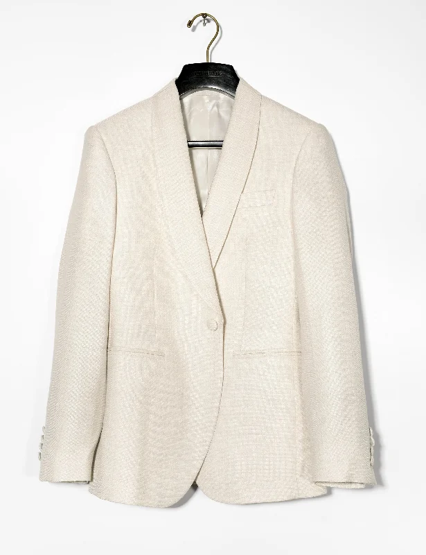 Breathable Jacket-BKT50 Shawl Collar Dinner Jacket in Silk & Wool Textured Weave - Ivory