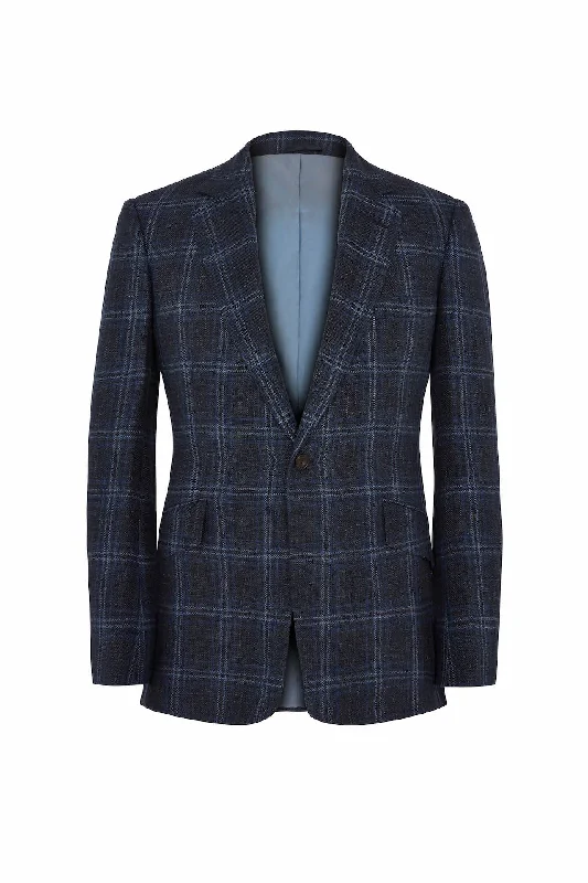 Trendy Jacket-Navy Hopsack Wool Silk and Linen Sport Jacket