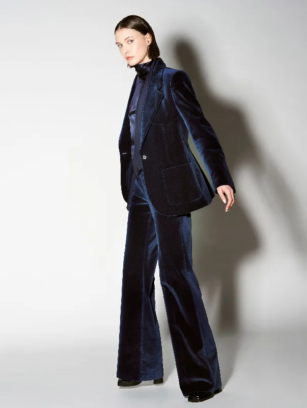 Fitted Jacket-Blue smooth velvet suit jacket