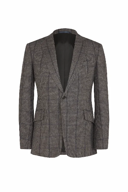 Heavy Duty Jacket-Navy/Grey Hairline Check Cashmere Jacket