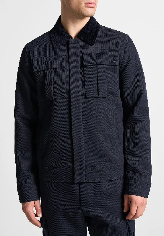 Heavy Duty Jacket-Twill Trucker Jacket with Velvet Collar - Navy