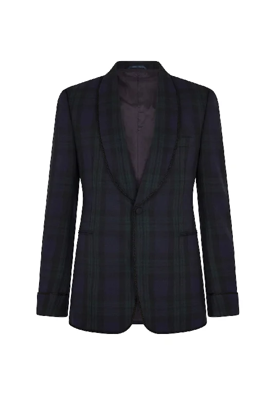 Relaxed Fit Jacket-Black Watch Tartan Single Breasted Dinner Jacket