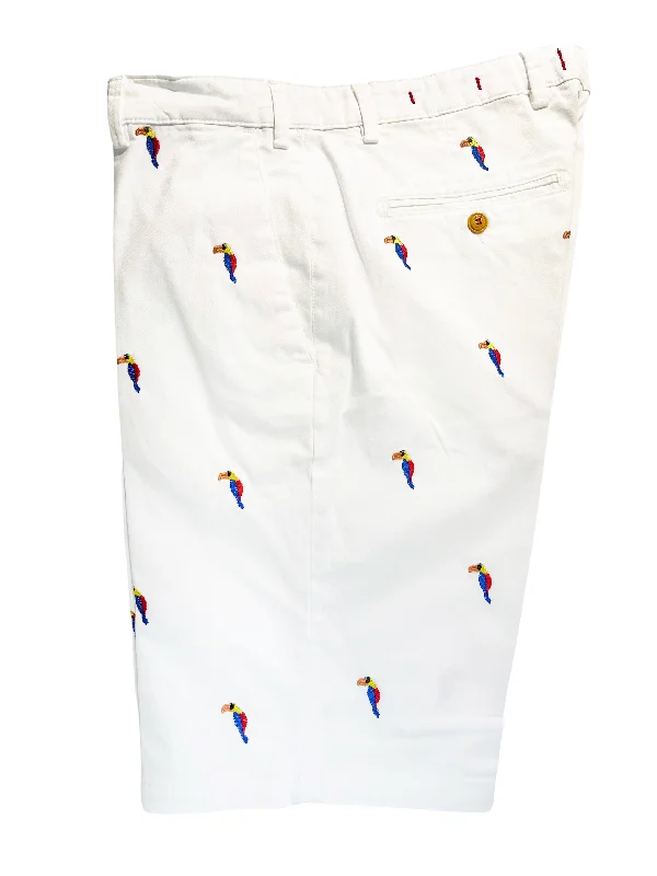 Activewear Shorts-WHITE SHORTS WITH TOUCANS