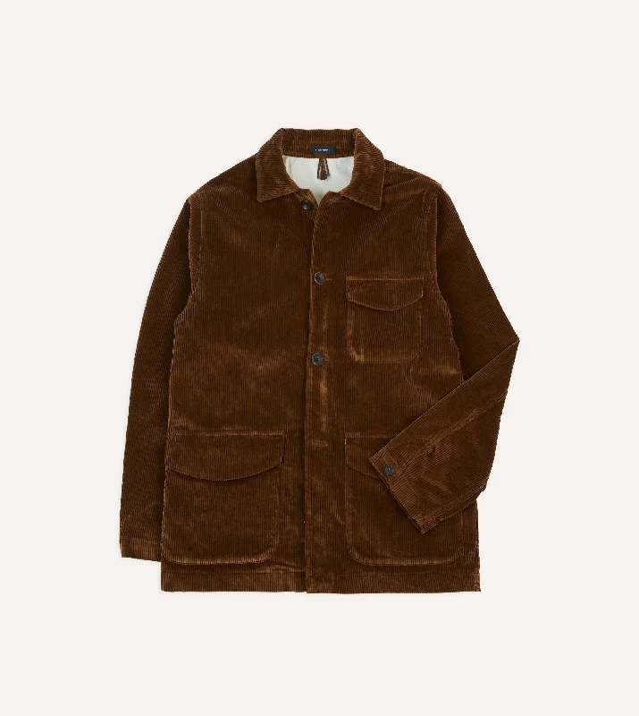 Relaxed Fit Jacket-Tan Corduroy Three-Pocket Field Jacket